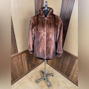 BEAUTIFUL VINTAGE TED JACOBS BROWN RANCH MINK FUR COAT JACKET SIZE SMALL